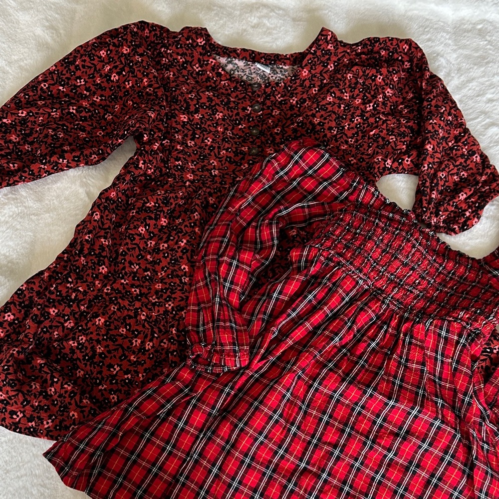 Old Navy 2pc Dresses Red Floral and Plaid Dress Set Size 6
